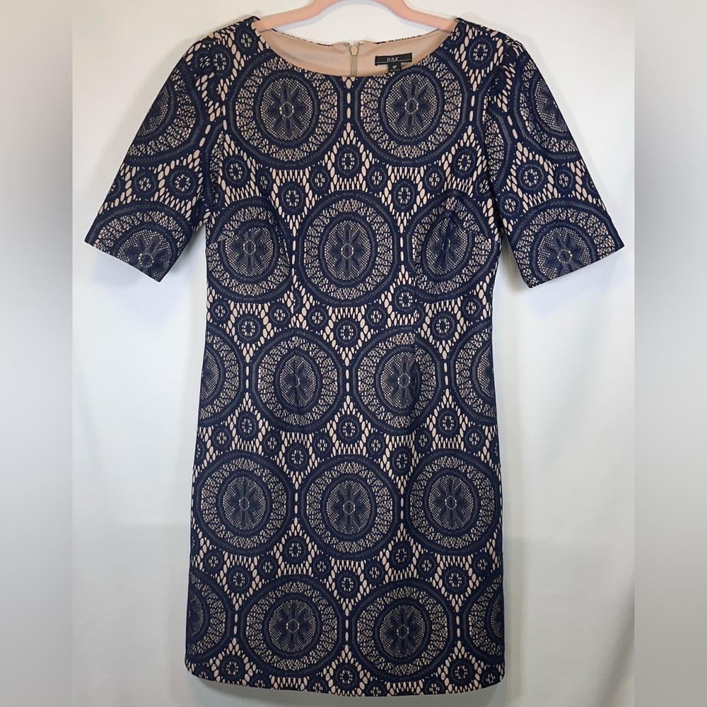 R & K Elegant Lace Cocktail Dress Navy Blue Size 6